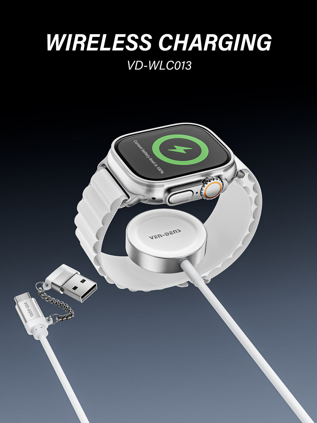 Wireless Cargador magnético para Apple Watch USB + USB-C 2 en 1(VEN-DENS WLC012)