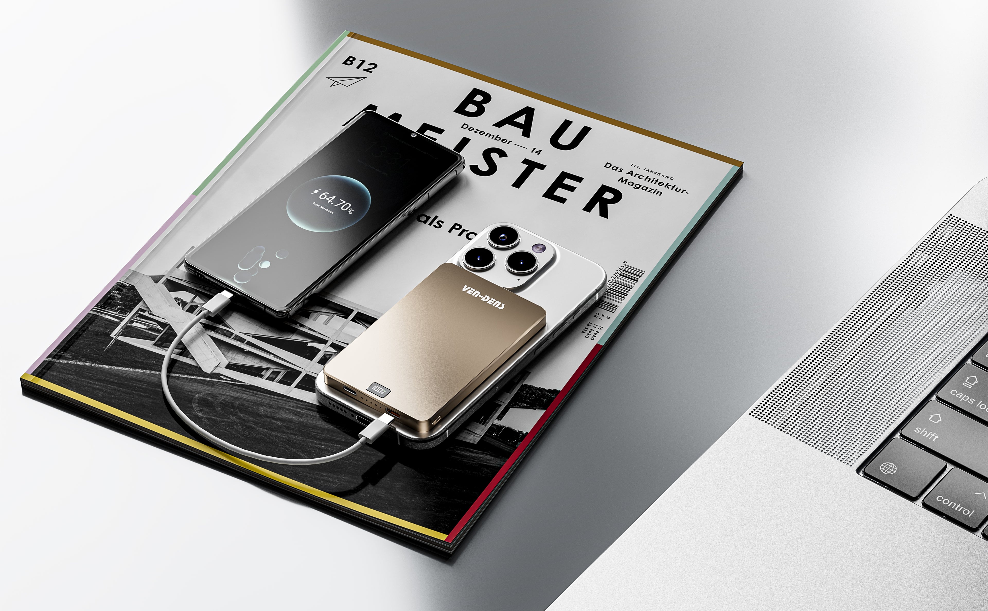 Power Bank Magnético Premium 5000mAh 15W | Carga inalámbrica, pantalla digital, diseño metal + vidrio ultrafino（VEN-DENS PB056)