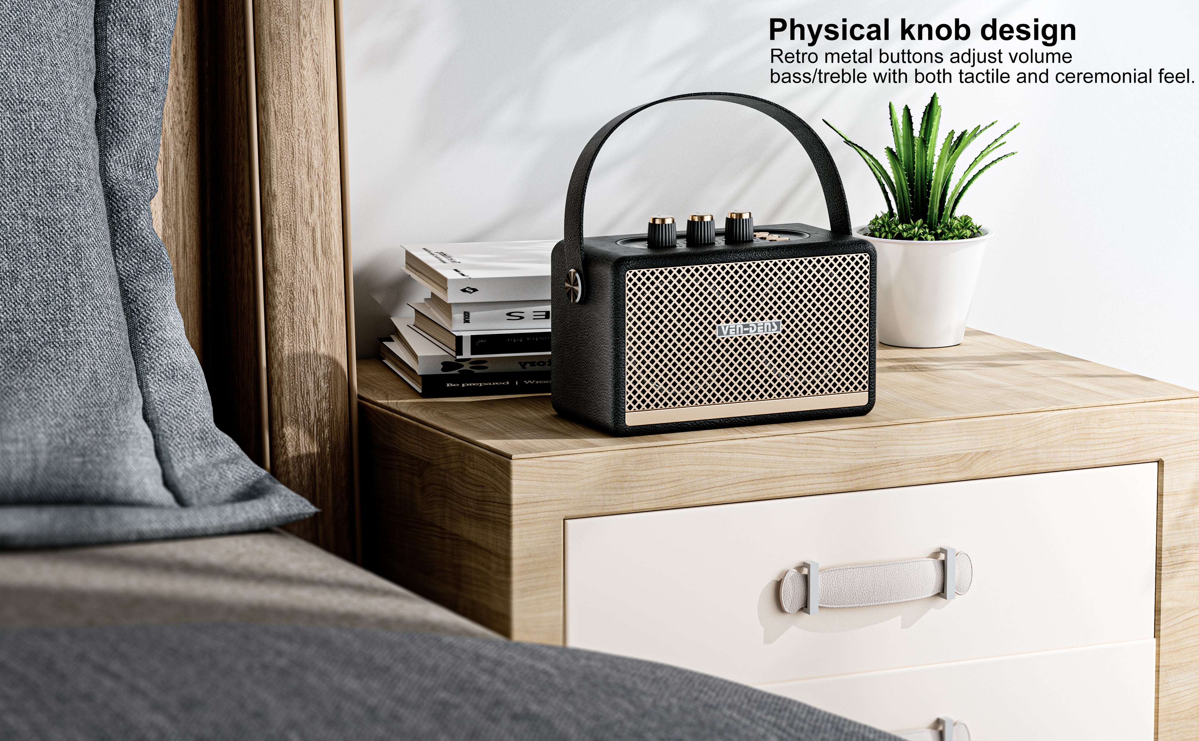 Altavoz portátil estilo retro con Bluetooth 5.3 y sonido potente 10W(VEN-DENS SPK011)