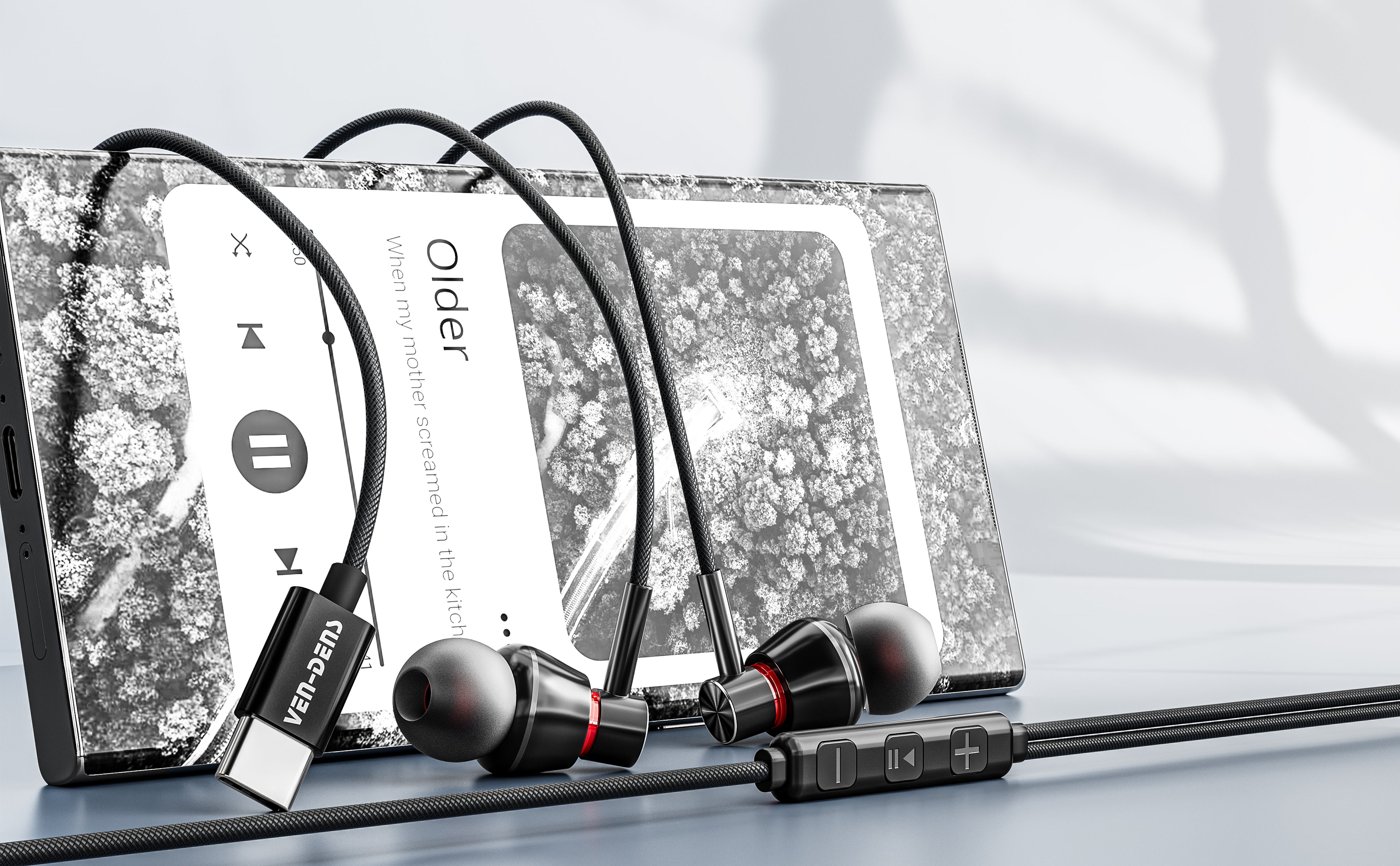 Auriculares Jack 3.5mm negros con goma y metálico | Sonido potente y alta calidad(VEN-DENS EAR021)