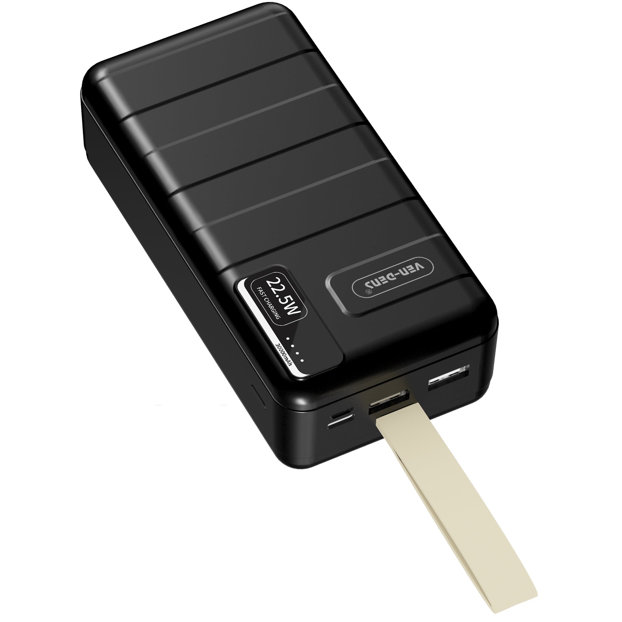 Power Bank 30000mAh 22.5W carga rápida | Batería externa con 2 USB + USB-C y LED indicador（VEN-DENS PB012)