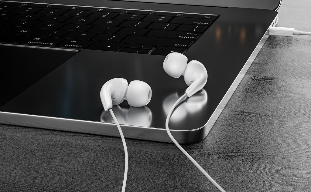 Auriculares USB-C digitales blancos Y negros con goma | In-ear, sonido potente y aislamiento（VEN-DENS EAR008)