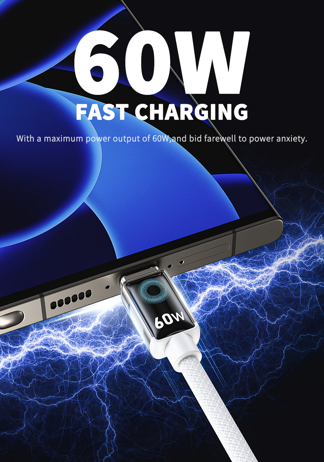 Cable de Carga Rápida 60W con Pantalla LED – USB-C a Type C  (VEN-DENS DC11CC)