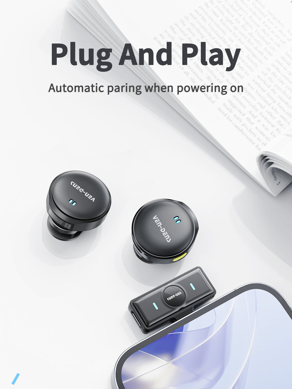 Micrófonos inalámbricos duales Bluetooth 5.2 con cancelación de ruido（VEN-DENS MIC025)