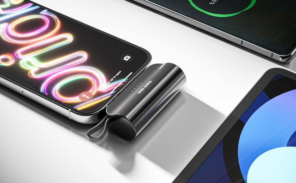 Mini Power Bank 5000mAh con Lightning + USB-C | Batería portátil compacta 10W (Negro/Blanco/Verde)（VEN-DENS PB053)