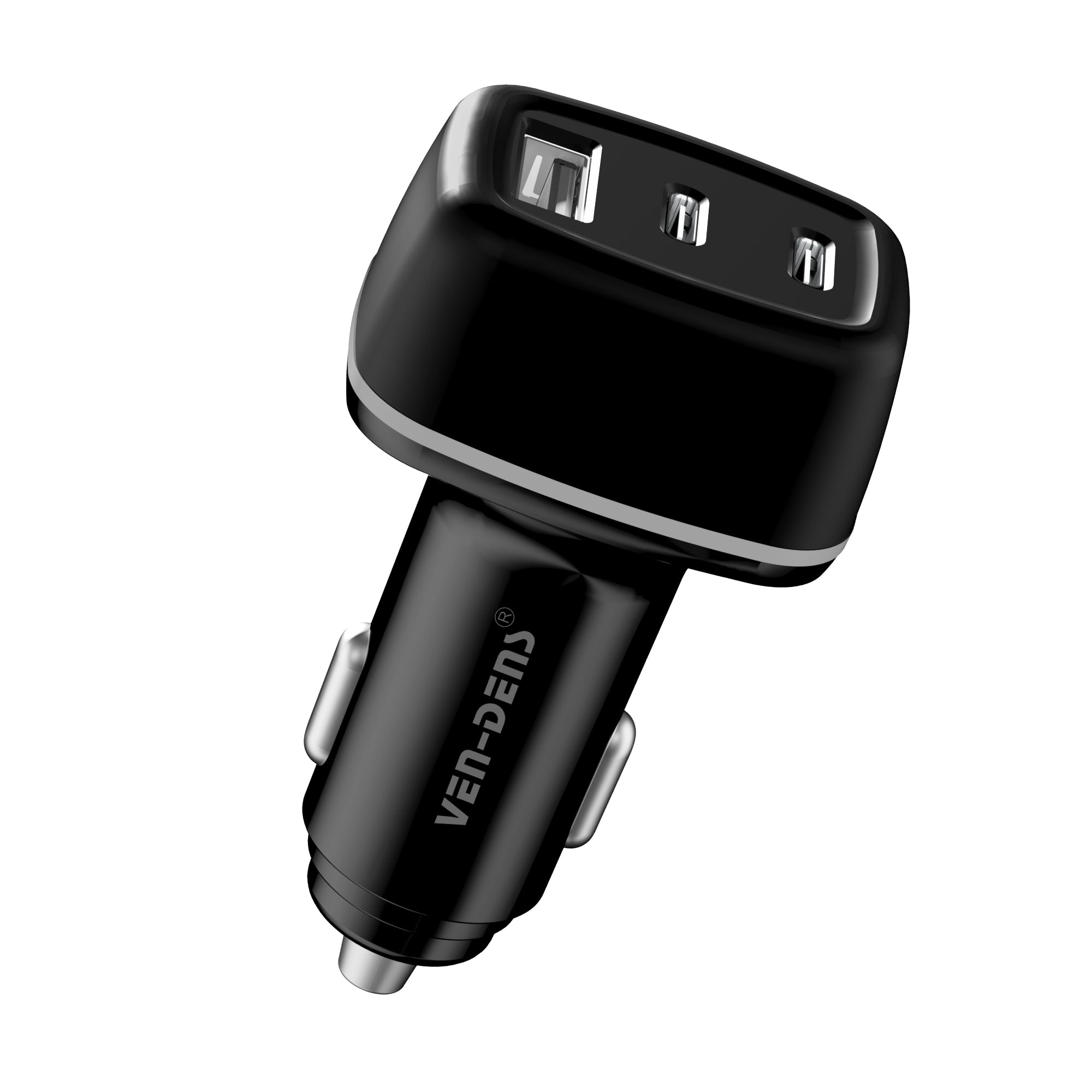 Cargador coche USB-C + USB 40W | Doble Type-C PD20W + USB QC18W con luz LED（VEN-DENS CC008)