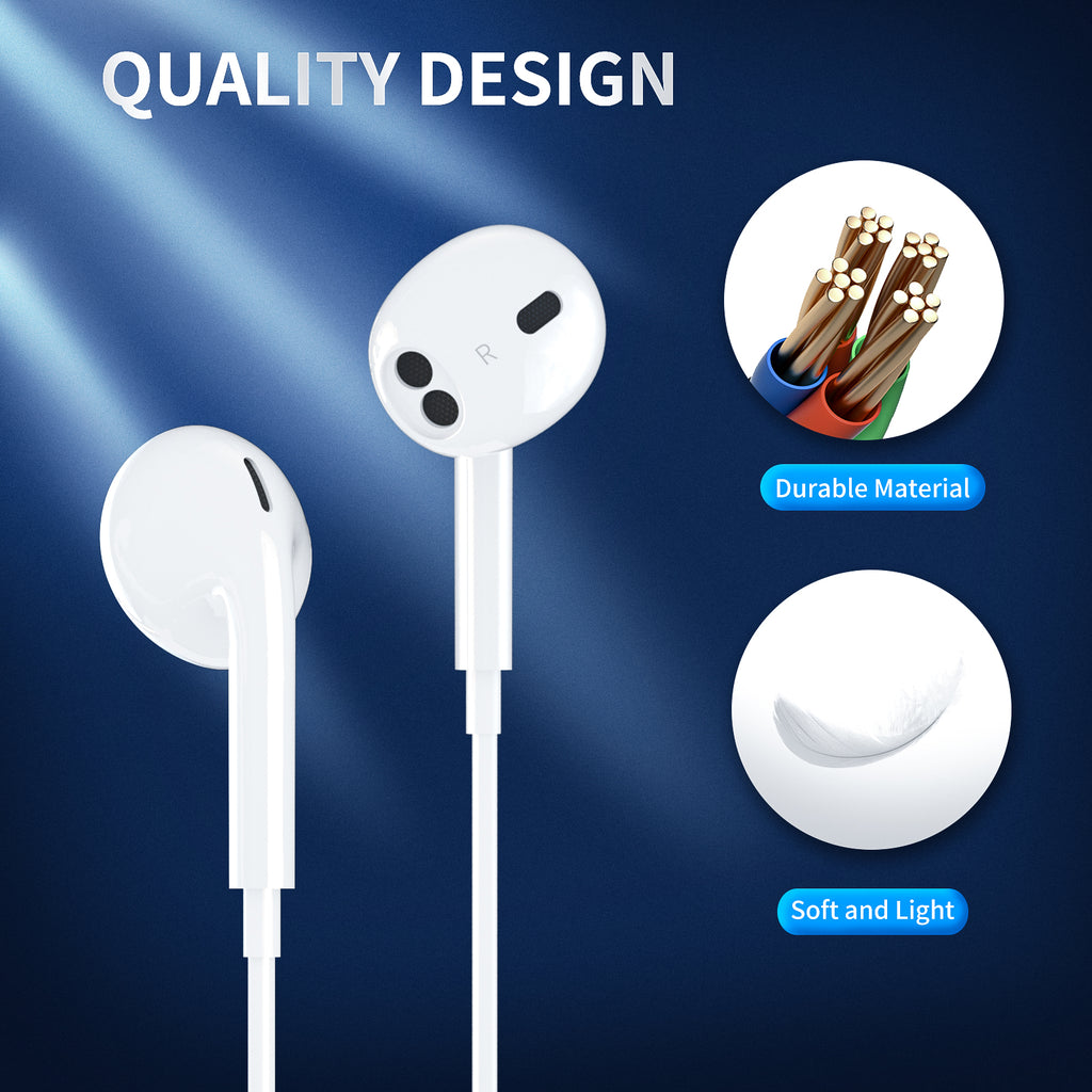 Auriculares con cable Jack 3.5mm blancos sin goma | Cómodos y sonido claro（VEN-DENS EAR005)