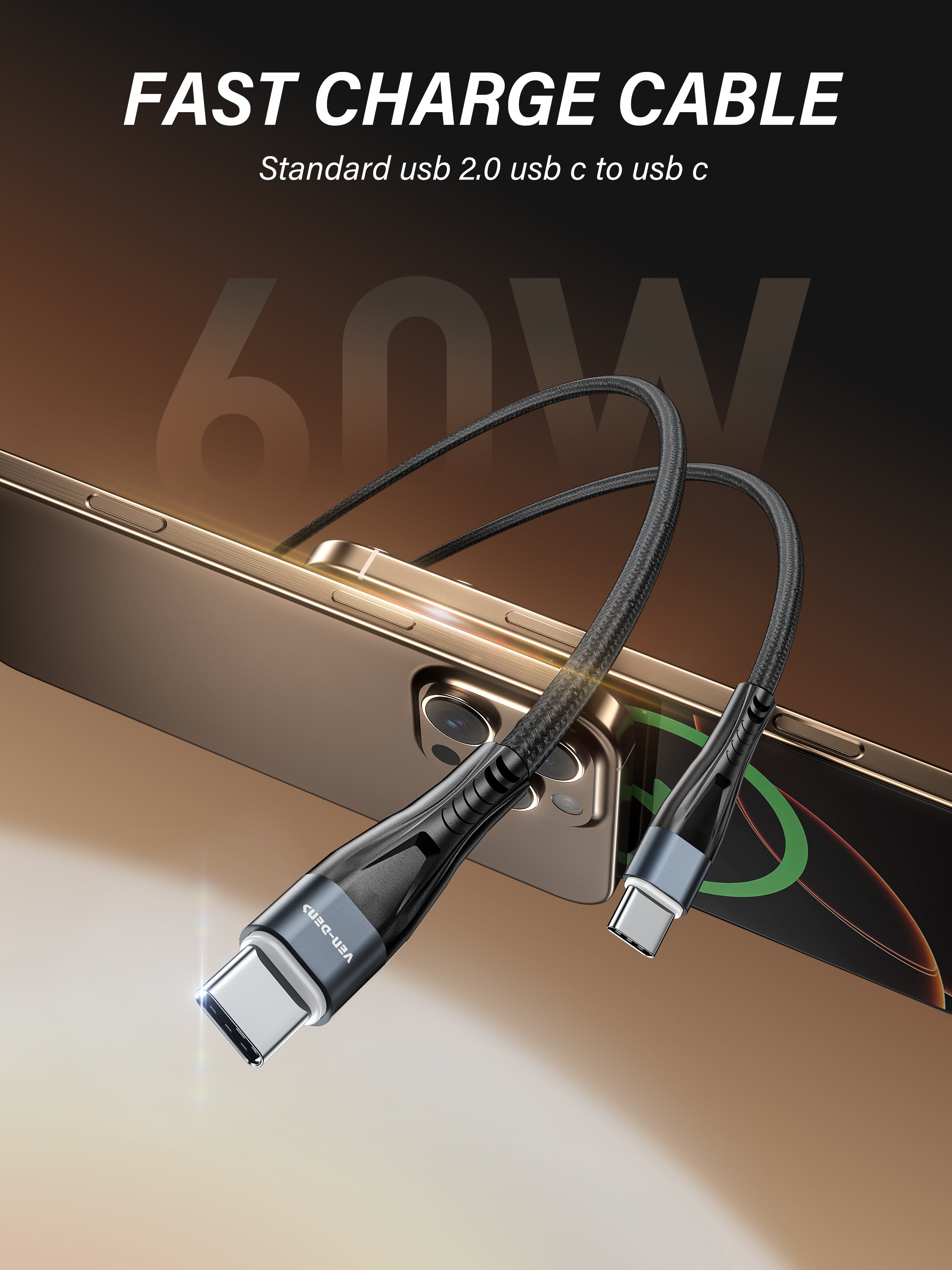 Cable USB a Lightning de carga | Nylon trenzado y conector de aluminio (VEN-DENS DC19L)