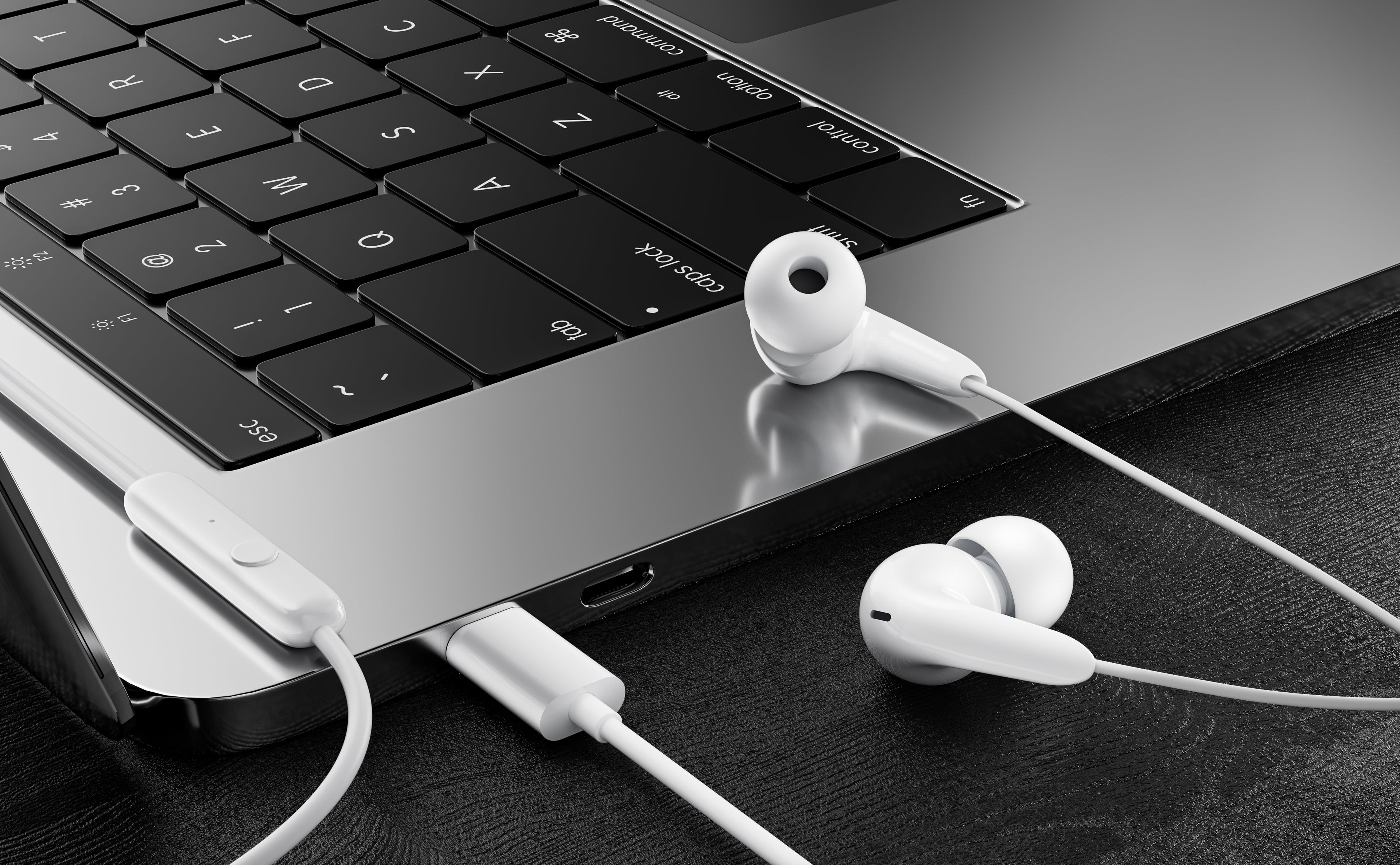 Auriculares USB-C digitales blancos Y negros con goma | In-ear, sonido potente y aislamiento（VEN-DENS EAR008)