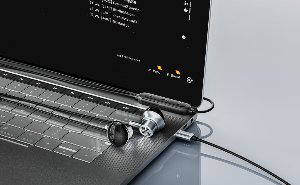 Auriculares USB-C negros sin goma con metálico | Alta calidad y sonido claro(VEN-DENS EAR020)