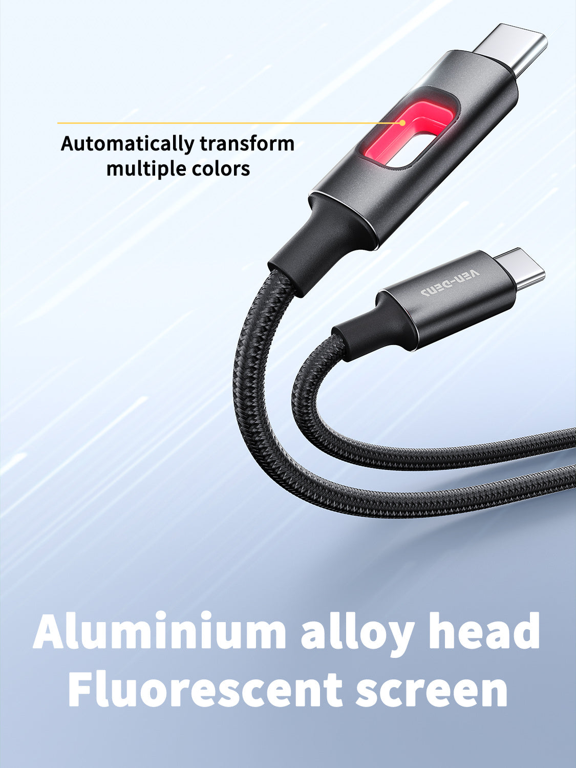 Cable USB-C a Lightning 27W con luz LED | Metal, trenzado y carga rápida(VEN-DENS DC12CL)