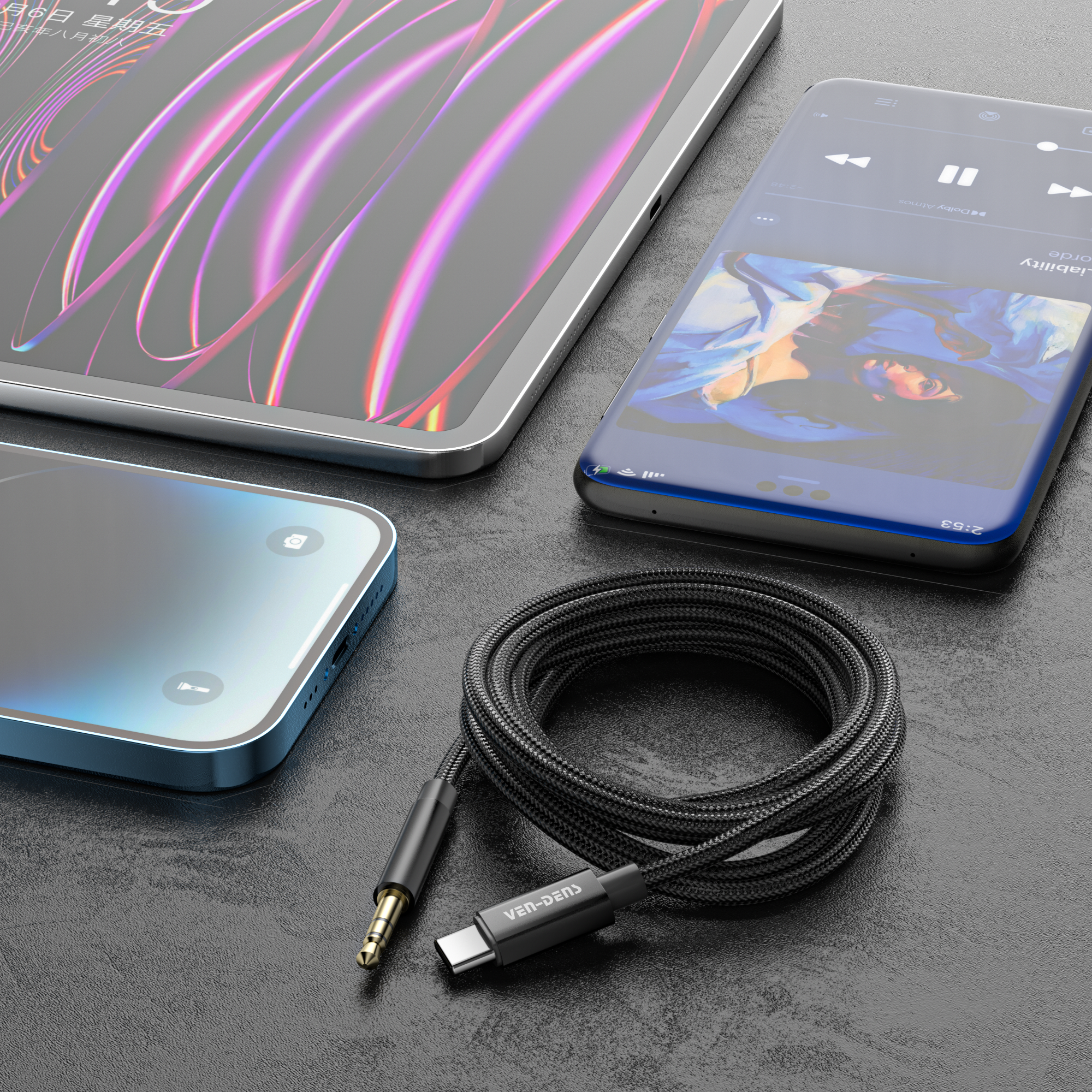 Cable USB-C a 3.5mm AUX 1m aluminio | sonido estéreo alta calidad（VEN-DENS AUX002)
