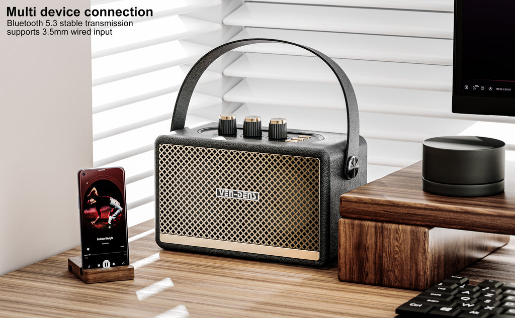 Altavoz portátil estilo retro con Bluetooth 5.3 y sonido potente 10W(VEN-DENS SPK011)