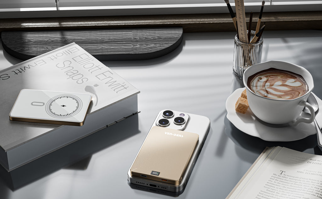 Power Bank Magnético Premium 5000mAh 15W | Carga inalámbrica, pantalla digital, diseño metal + vidrio ultrafino（VEN-DENS PB056)