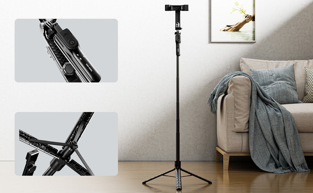 Palo selfie trípode 1750mm | extensible, Bluetooth, aluminio profesional（VEN-DENS SS09)