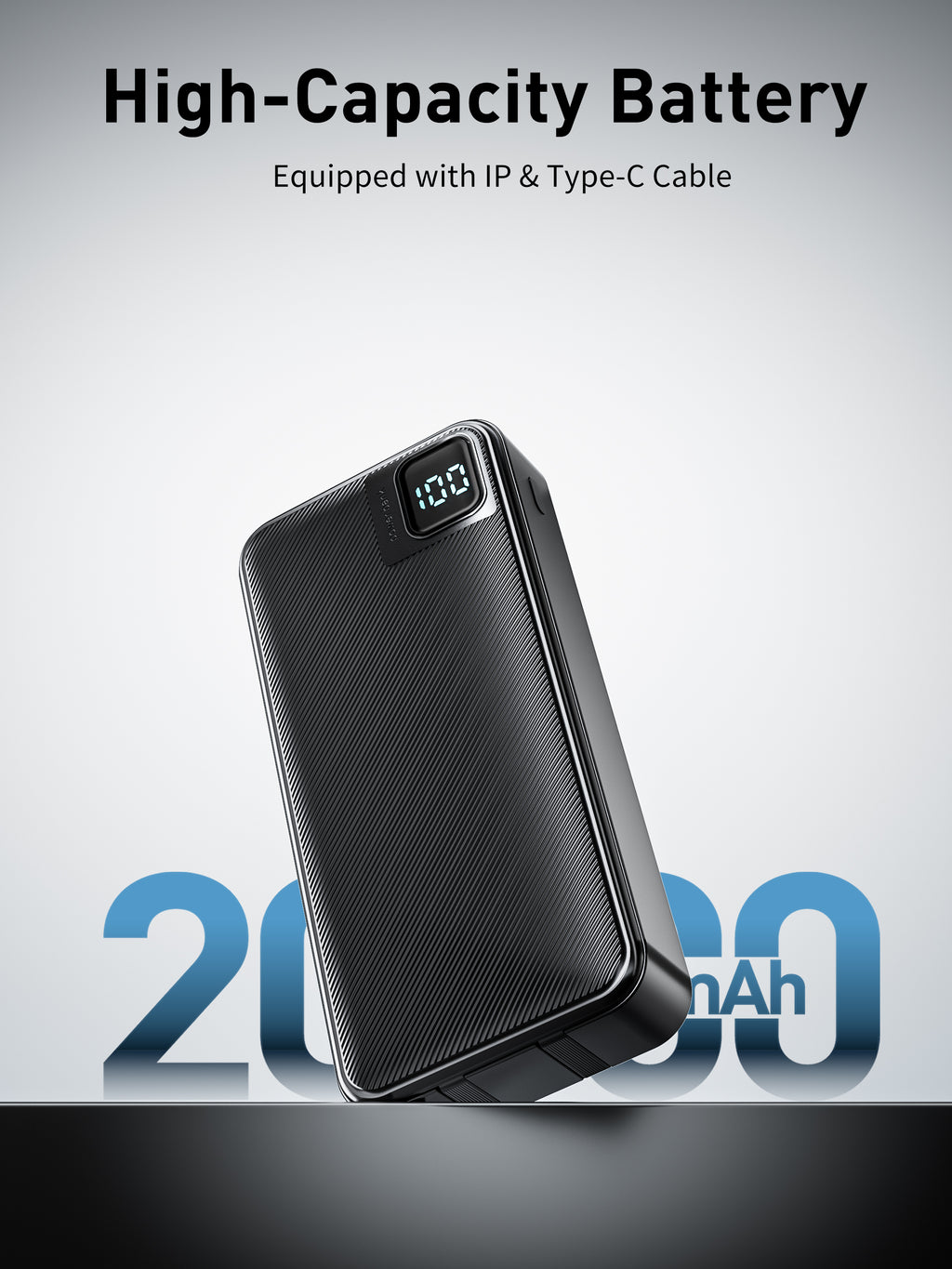 Power Bank 20000mAh 22.5W carga rápida con 4 cables integrados | Batería externa portátil con pantalla LED (Blanco/Negro)（VEN-DENS PB061)