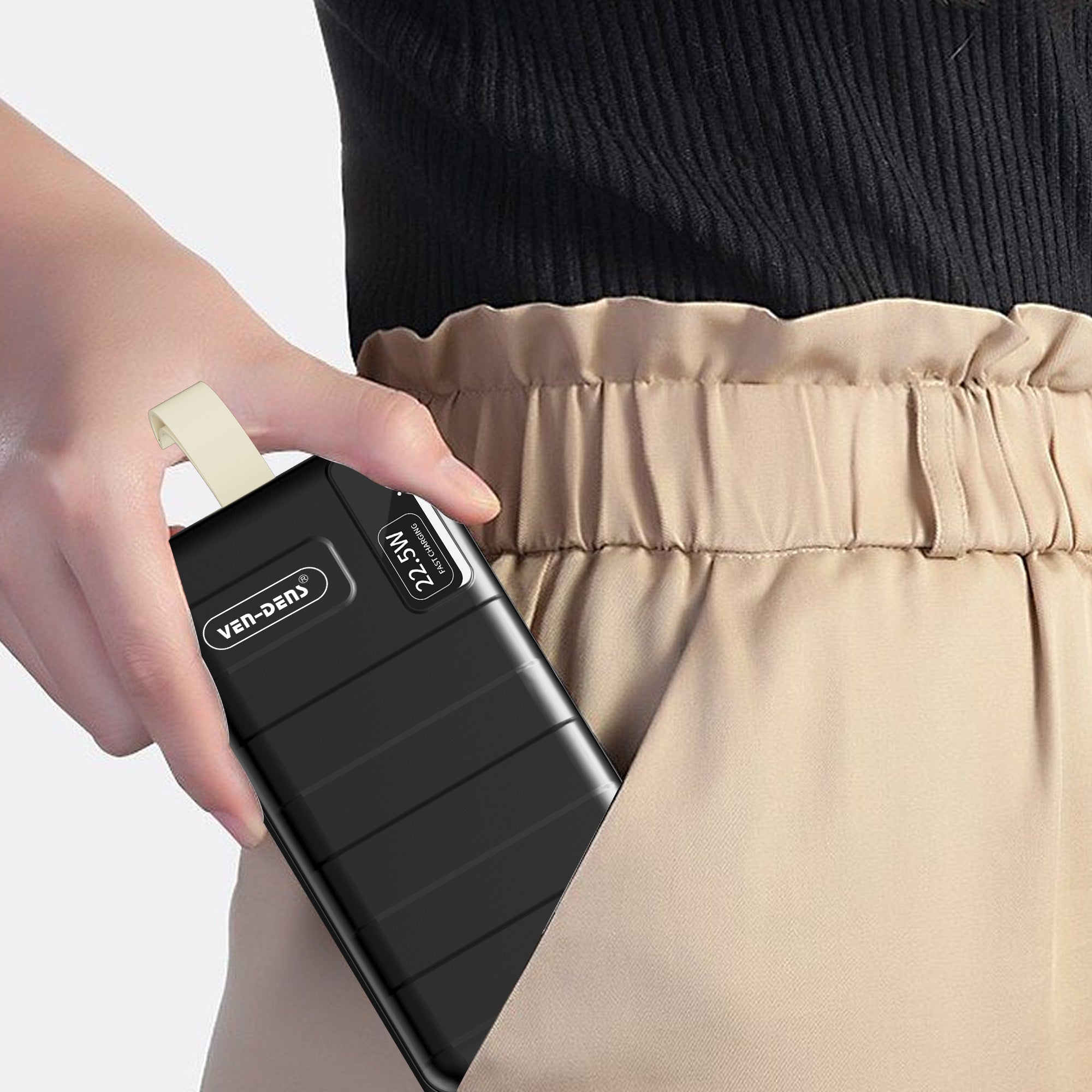 Power Bank 30000mAh 22.5W carga rápida | Batería externa con 2 USB + USB-C y LED indicador（VEN-DENS PB012)