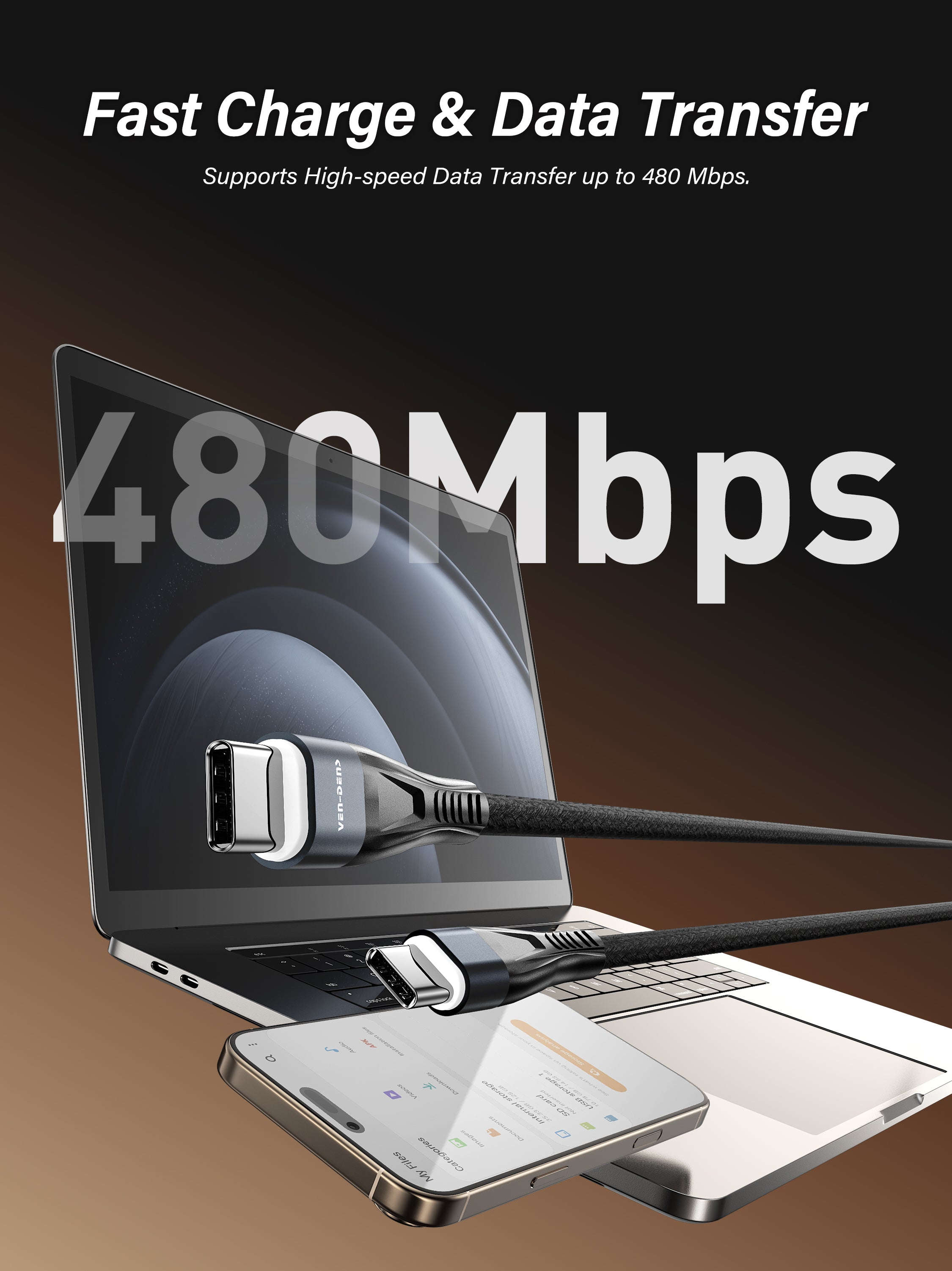 Cable USB a Lightning de carga | Nylon trenzado y conector de aluminio (VEN-DENS DC19L)