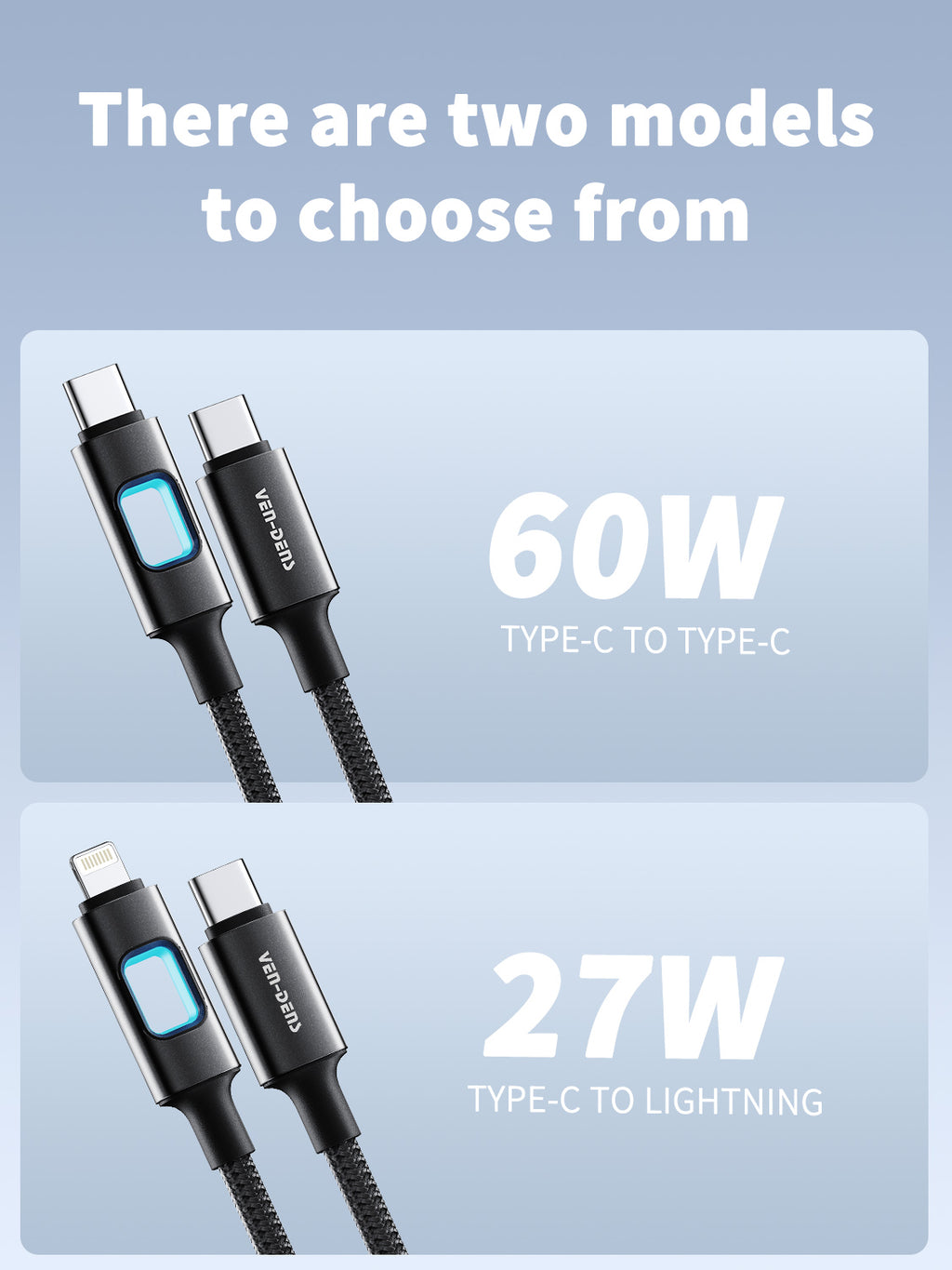 Cable USB-C a Lightning 27W con luz LED | Metal, trenzado y carga rápida(VEN-DENS DC12CL)