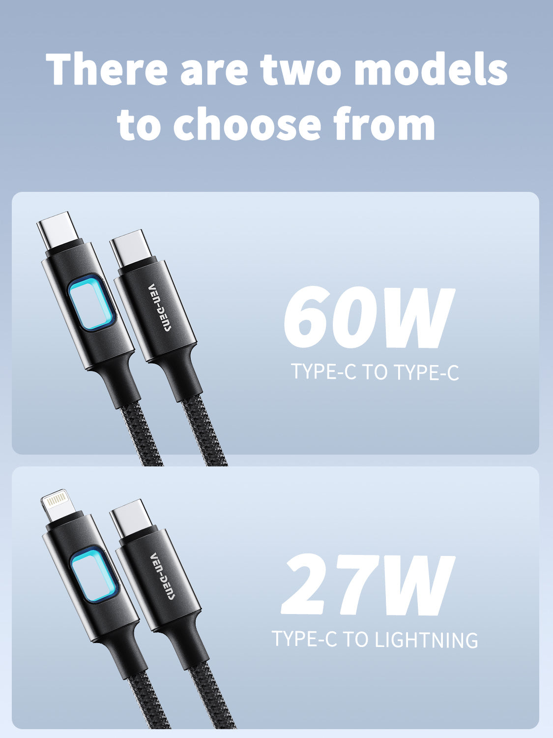 Cable USB-C a Lightning 27W con luz LED | Metal, trenzado y carga rápida(VEN-DENS DC12CL)