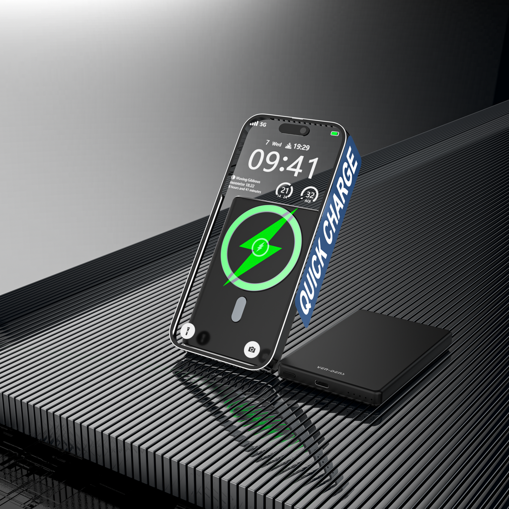 Power Bank Magnético 5000mAh con carga inalámbrica 15W | Batería portátil con fijación magnética y luz LED（VEN-DENS PB023)