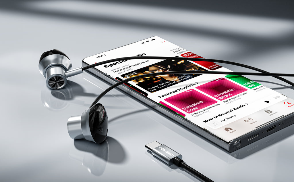Auriculares USB-C negros sin goma con metálico | Alta calidad y sonido claro(VEN-DENS EAR020)