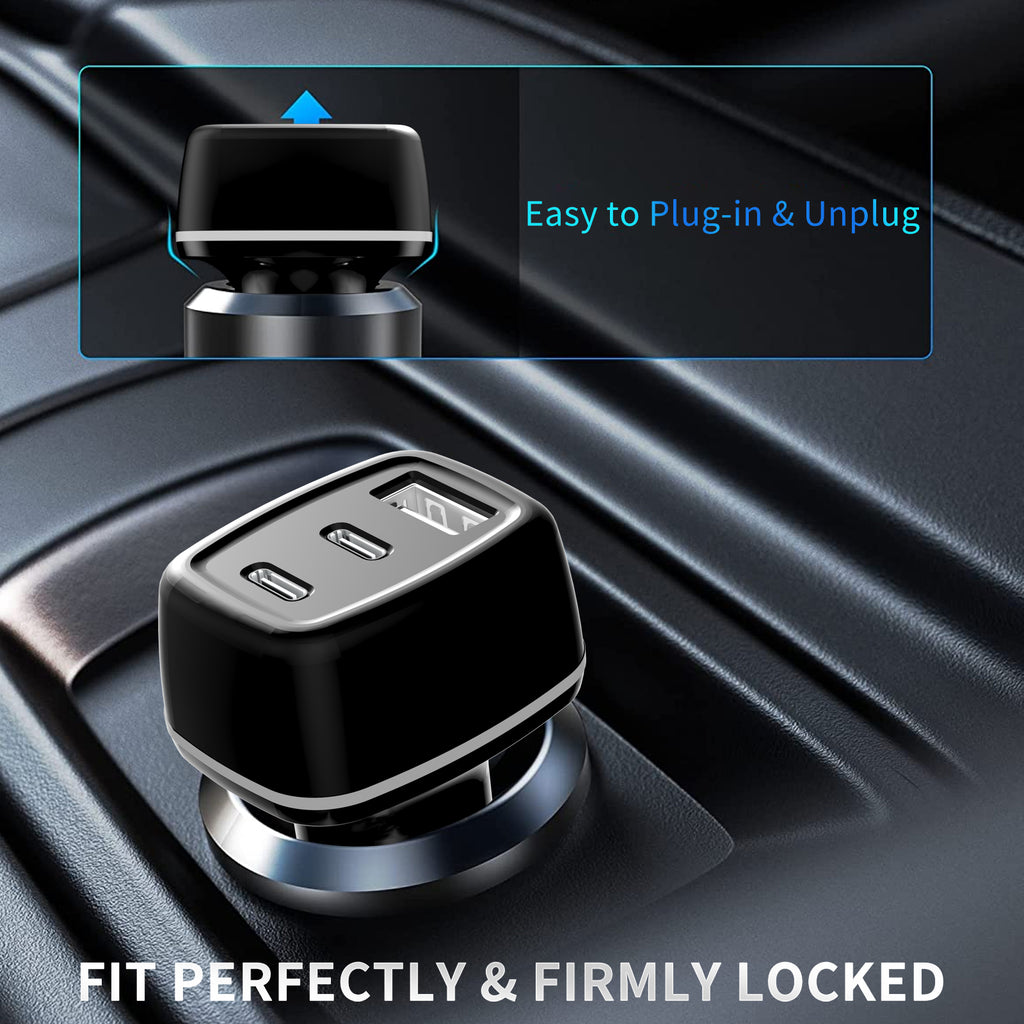 Cargador coche USB-C + USB 40W | Doble Type-C PD20W + USB QC18W con luz LED（VEN-DENS CC008)