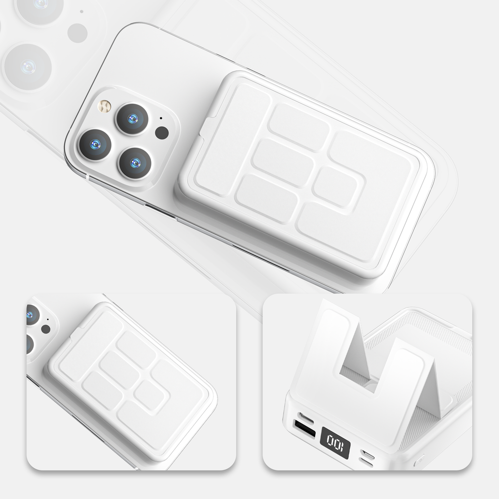 Power Bank Magnético 10000mAh 22.5W + 15W Inalámbrico | Pantalla digital, USB-C, soporte integrado（VEN-DENS PB031)
