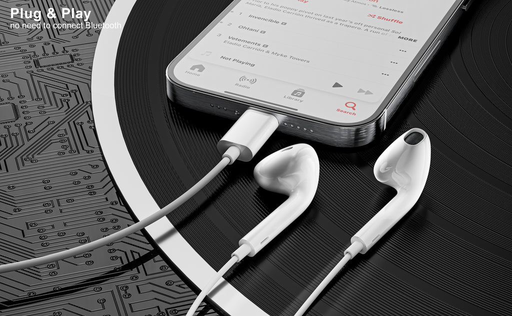 Auriculares con cable Lightning blancos sin Bluetooth| Para iPhone, cómodos y sin goma(VEN-DENS EAR025)
