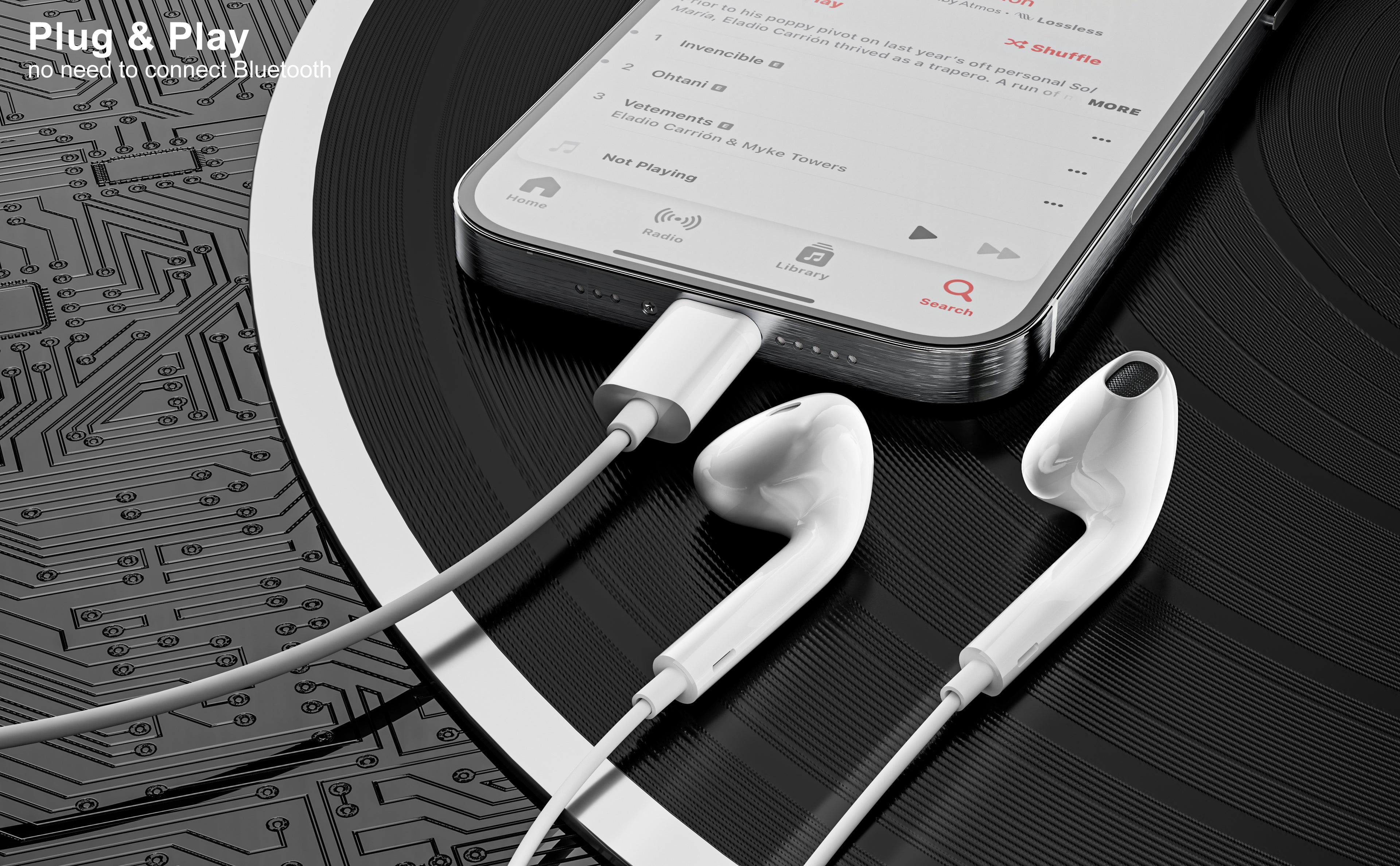 Auriculares con cable Lightning blancos sin Bluetooth| Para iPhone, cómodos y sin goma(VEN-DENS EAR025)