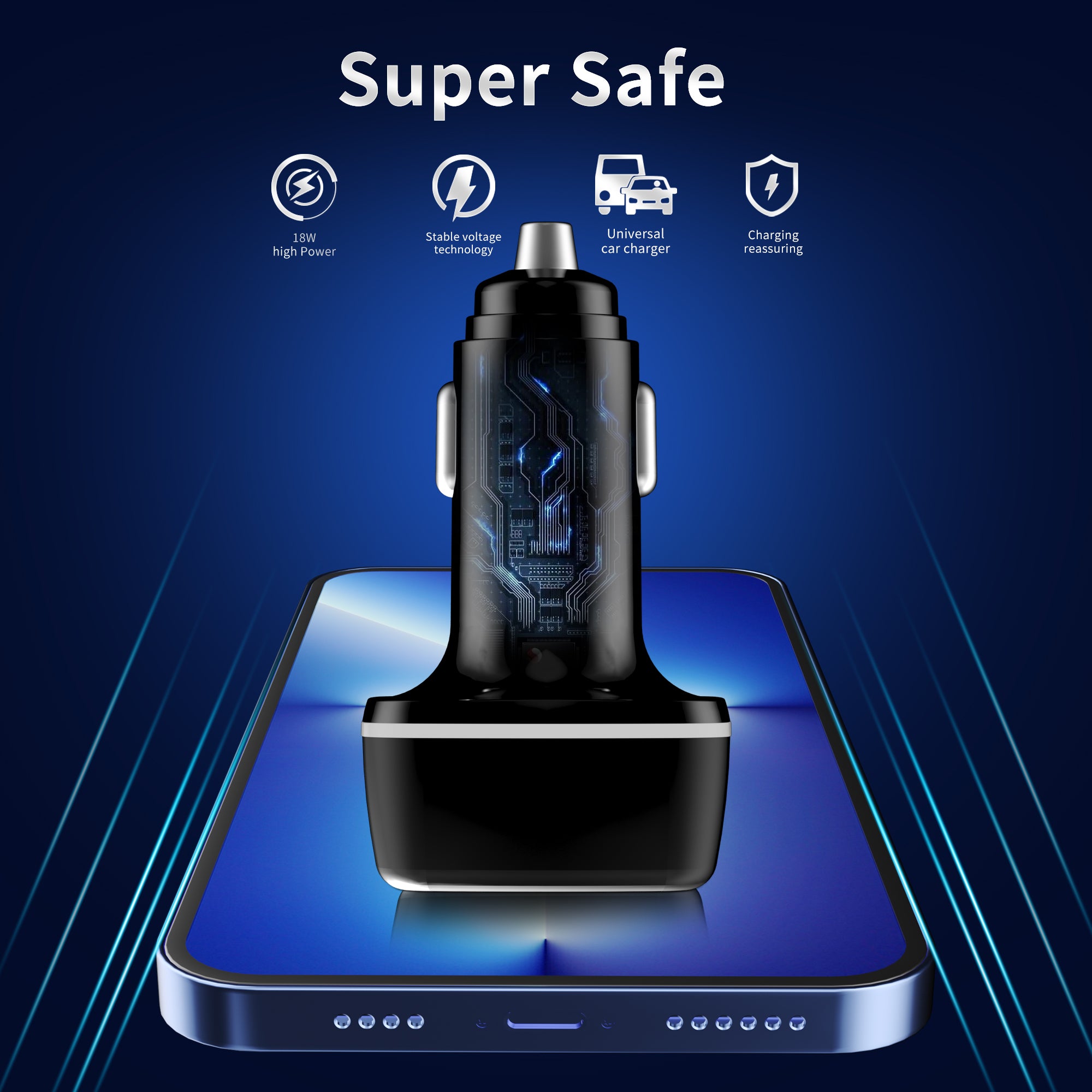 Cargador coche USB-C + USB 40W | Doble Type-C PD20W + USB QC18W con luz LED（VEN-DENS CC008)