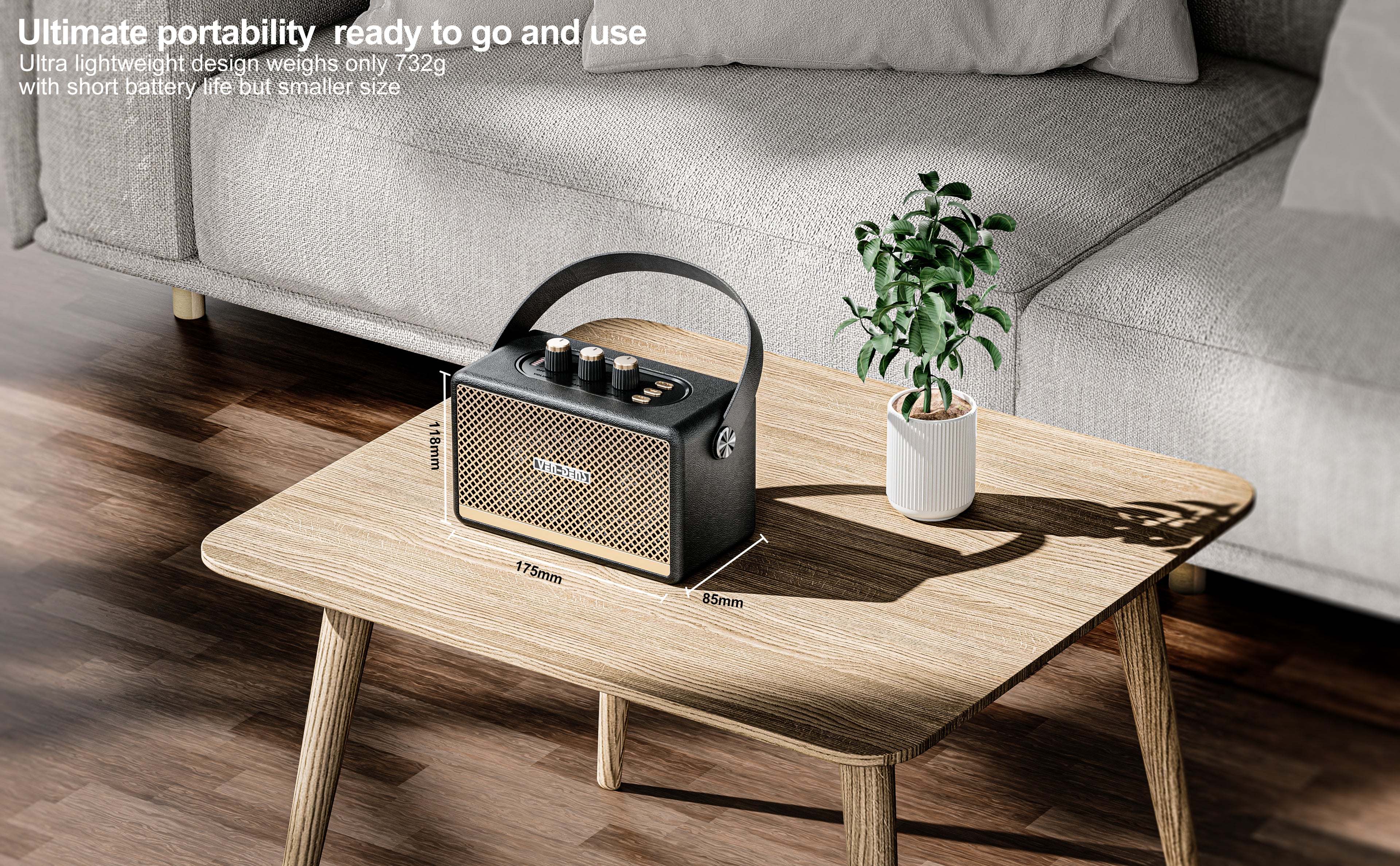Altavoz portátil estilo retro con Bluetooth 5.3 y sonido potente 10W(VEN-DENS SPK011)