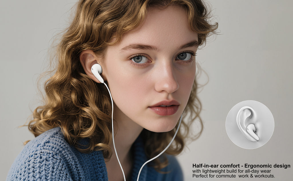 Auriculares USB-C digitales blancos Y negros con goma | In-ear, sonido potente y aislamiento（VEN-DENS EAR008)