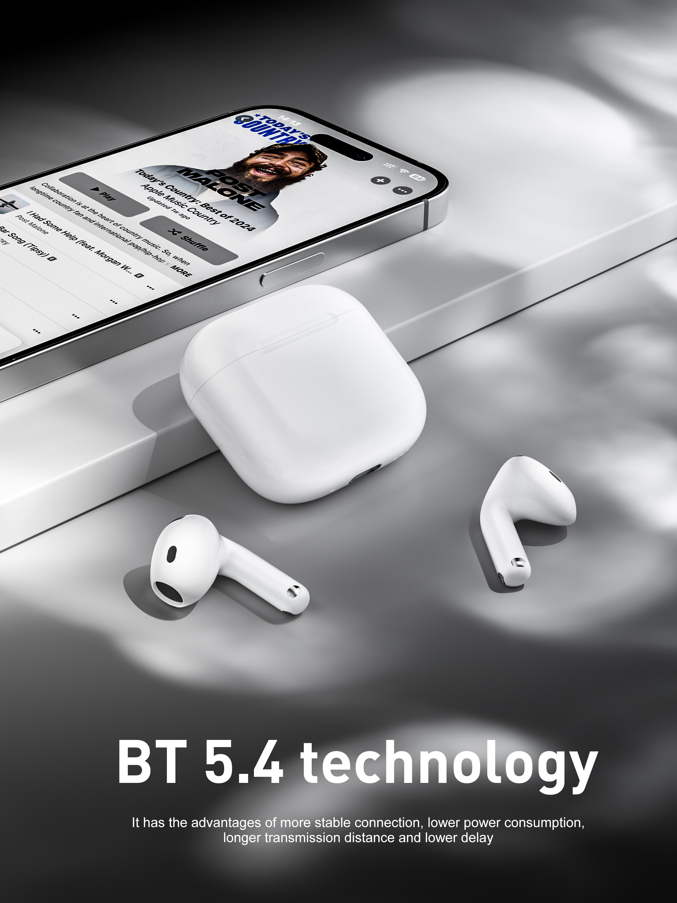 Auriculares Bluetooth blancos tipo AirPods sin goma | Diseño moderno y conexión estable(VEN-DENS BT043)