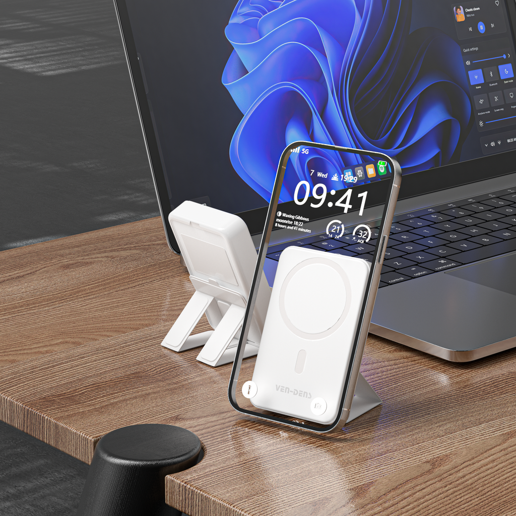 Power Bank Magnético 10000mAh 22.5W + 15W Inalámbrico | Pantalla digital, USB-C, soporte integrado（VEN-DENS PB031)