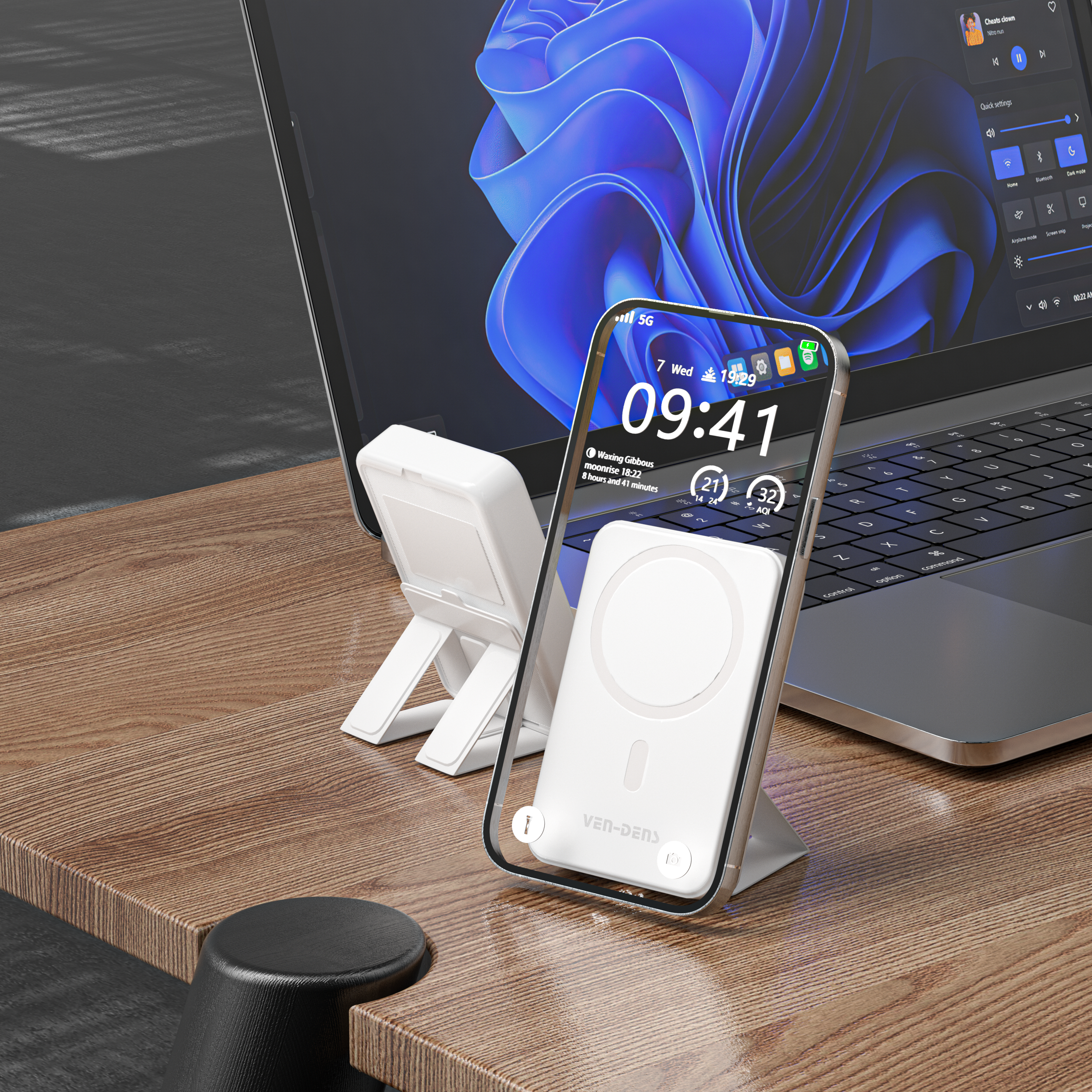 Power Bank Magnético 10000mAh 22.5W + 15W Inalámbrico | Pantalla digital, USB-C, soporte integrado（VEN-DENS PB031)