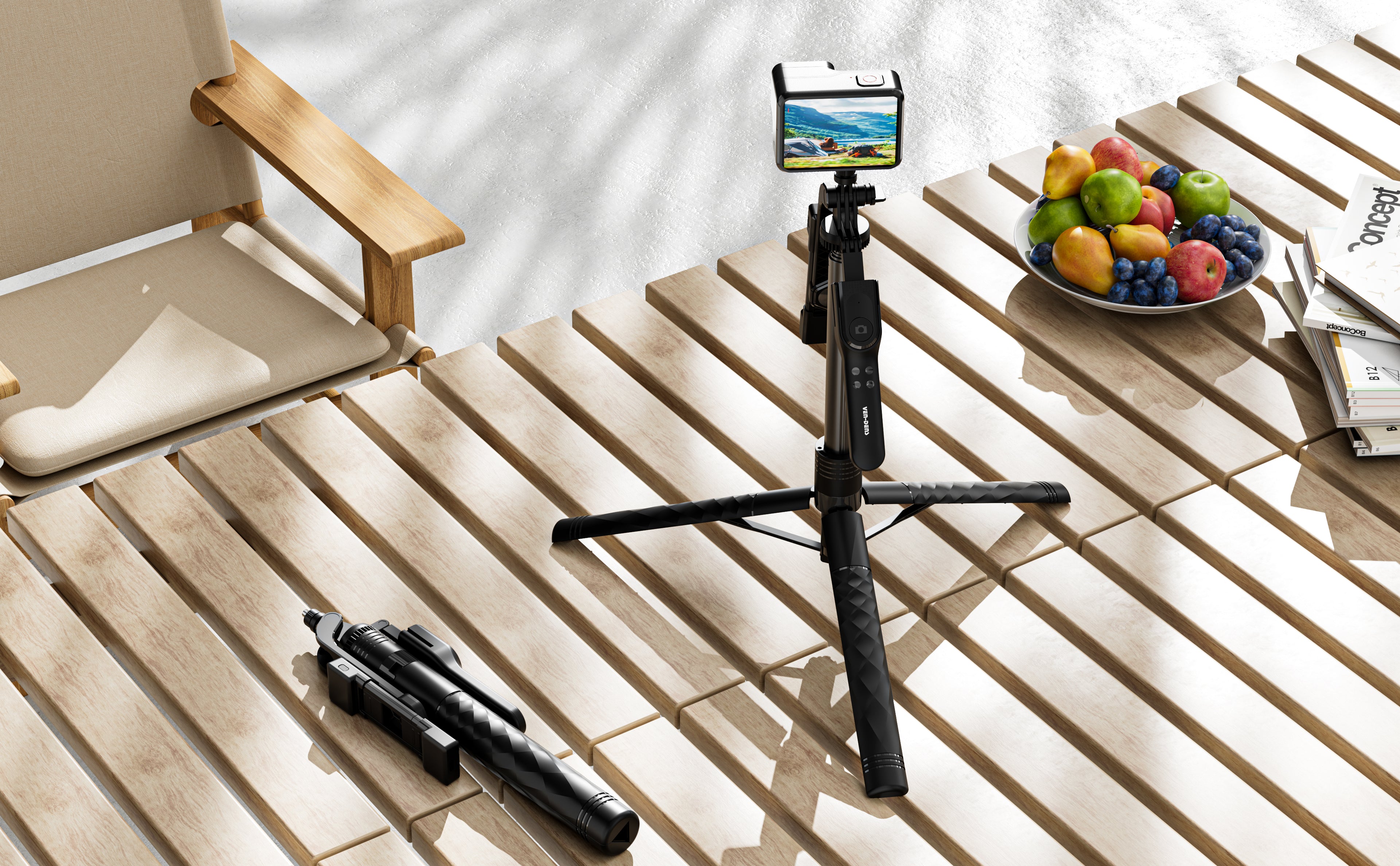 Palo selfie trípode 1750mm | extensible, Bluetooth, aluminio profesional（VEN-DENS SS09)
