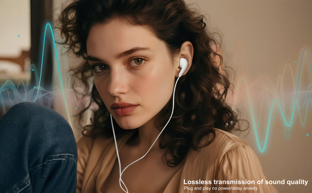 Auriculares USB-C digitales blancos Y negros con goma | In-ear, sonido potente y aislamiento（VEN-DENS EAR008)
