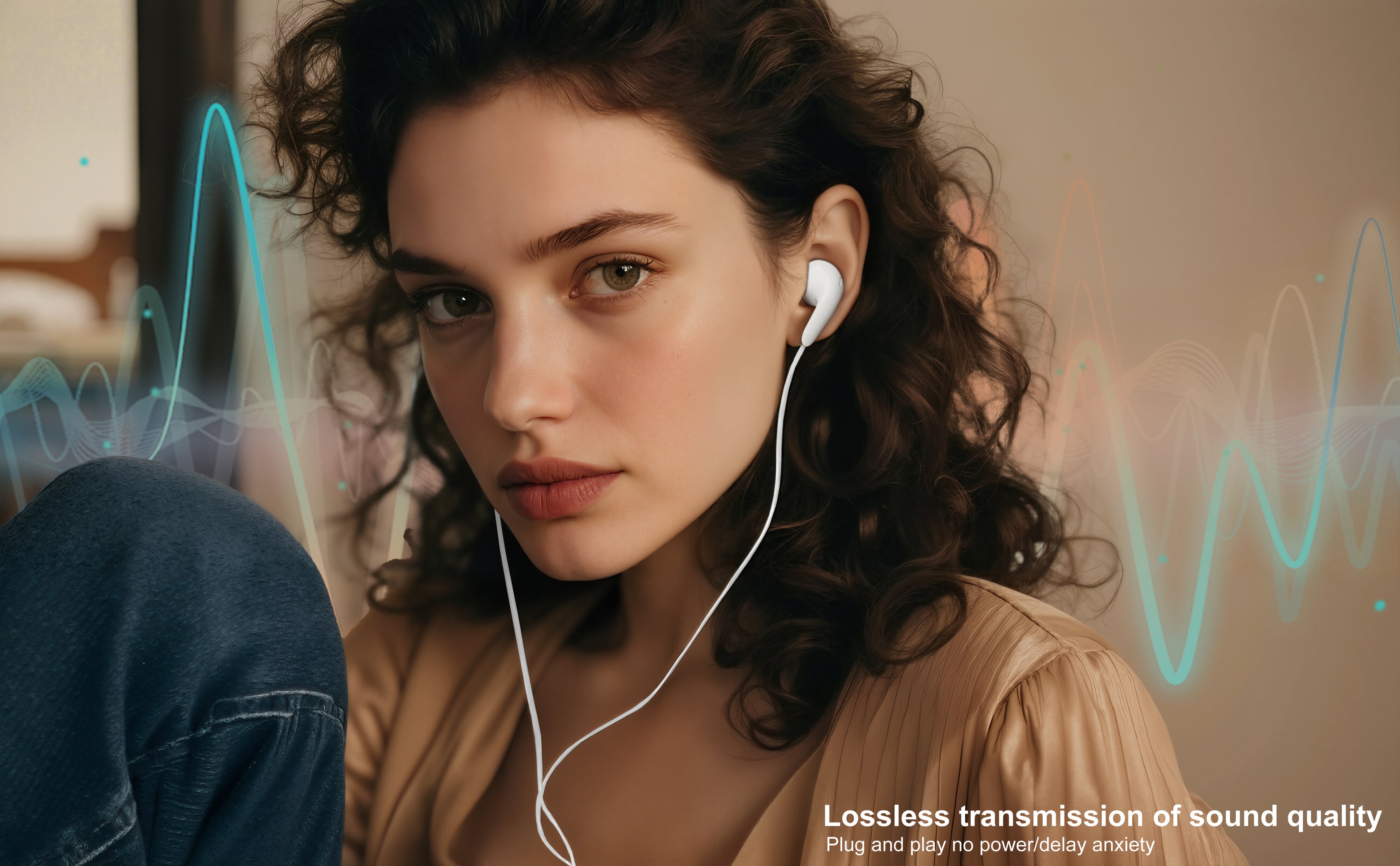 Auriculares USB-C digitales blancos Y negros con goma | In-ear, sonido potente y aislamiento（VEN-DENS EAR008)