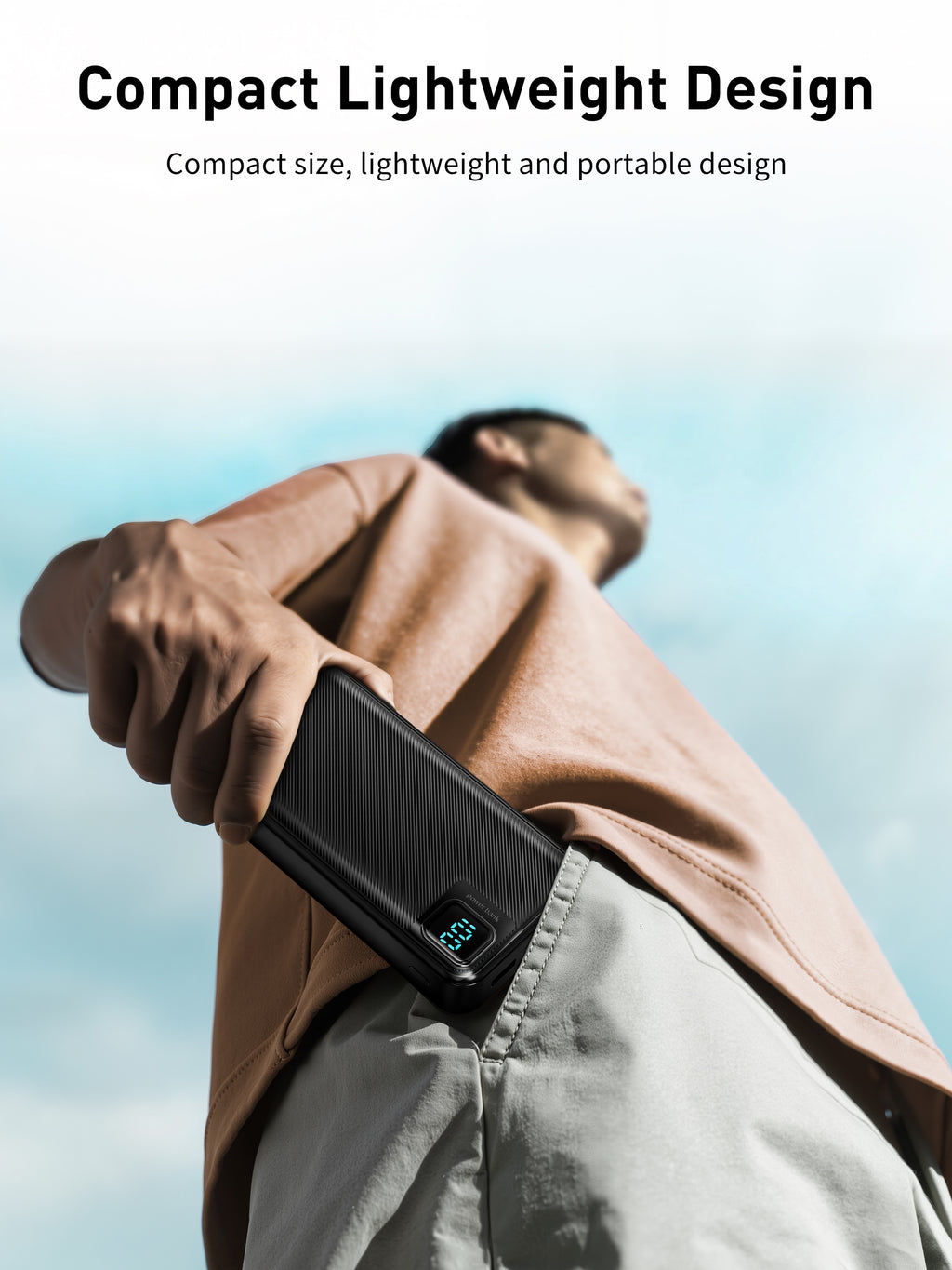 Power Bank 20000mAh 22.5W carga rápida con 4 cables integrados | Batería externa portátil con pantalla LED (Blanco/Negro)（VEN-DENS PB061)