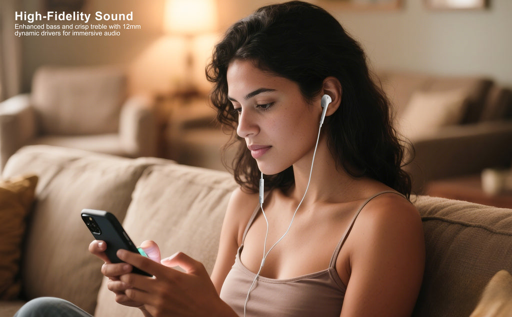 Auriculares con cable Lightning blancos sin Bluetooth| Para iPhone, cómodos y sin goma(VEN-DENS EAR025)