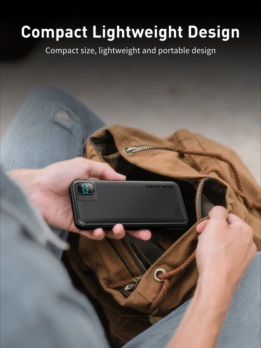 Power Bank 10000mAh 22.5W carga rápida con 4 cables integrados | Batería externa con pantalla LED (Blanco/Negro)（VEN-DENS PB060)