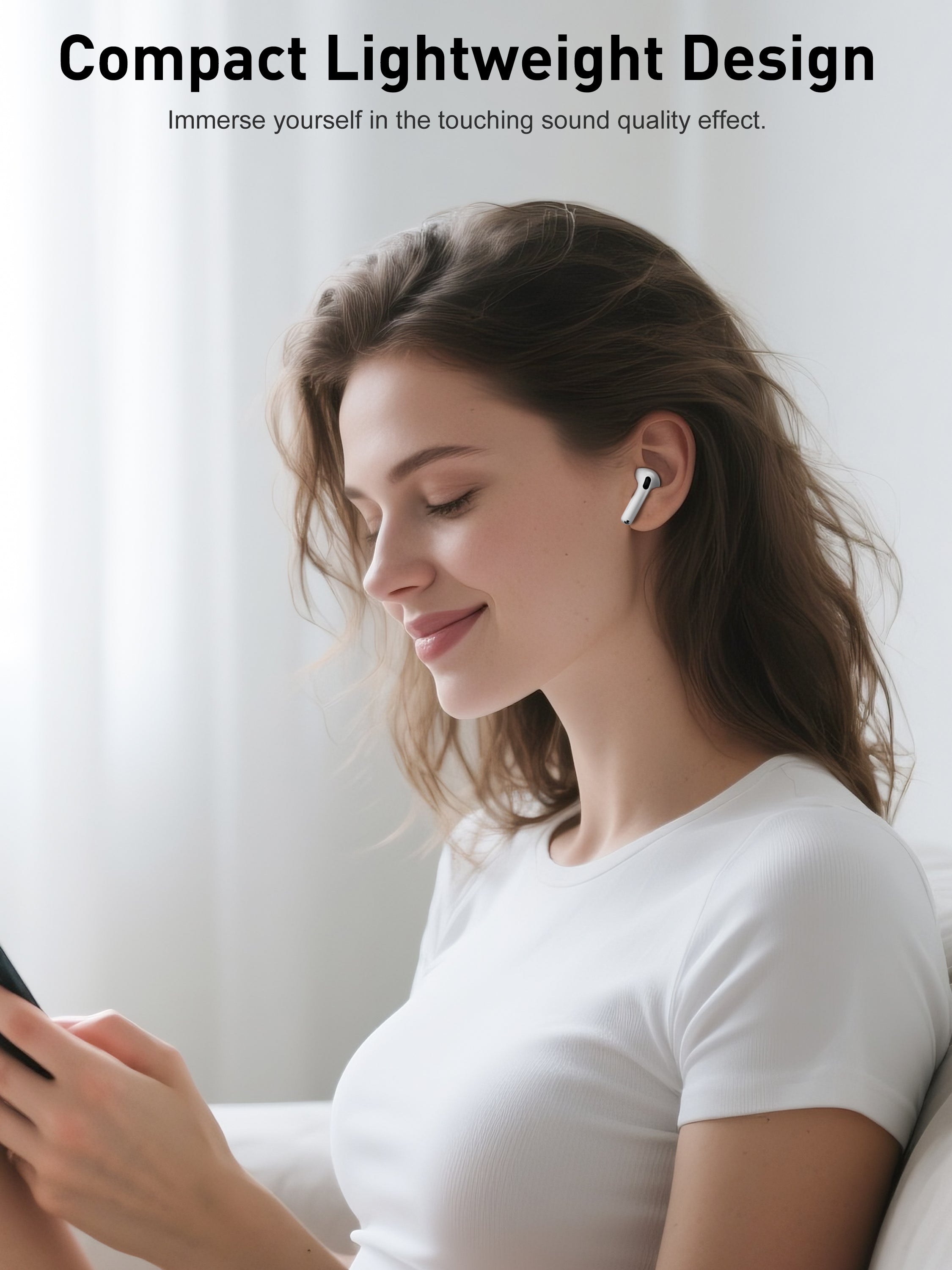 Auriculares Bluetooth blancos tipo AirPods sin goma | Diseño moderno y conexión estable(VEN-DENS BT043)