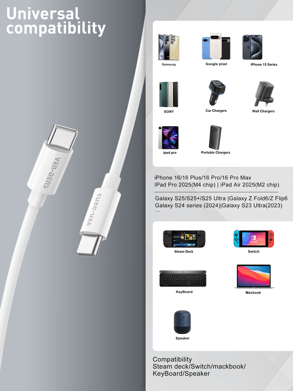 Cable USB-C a Lightning de silicona 27W | Carga rápida, suave y resistente（VEN-DENS DCP04)