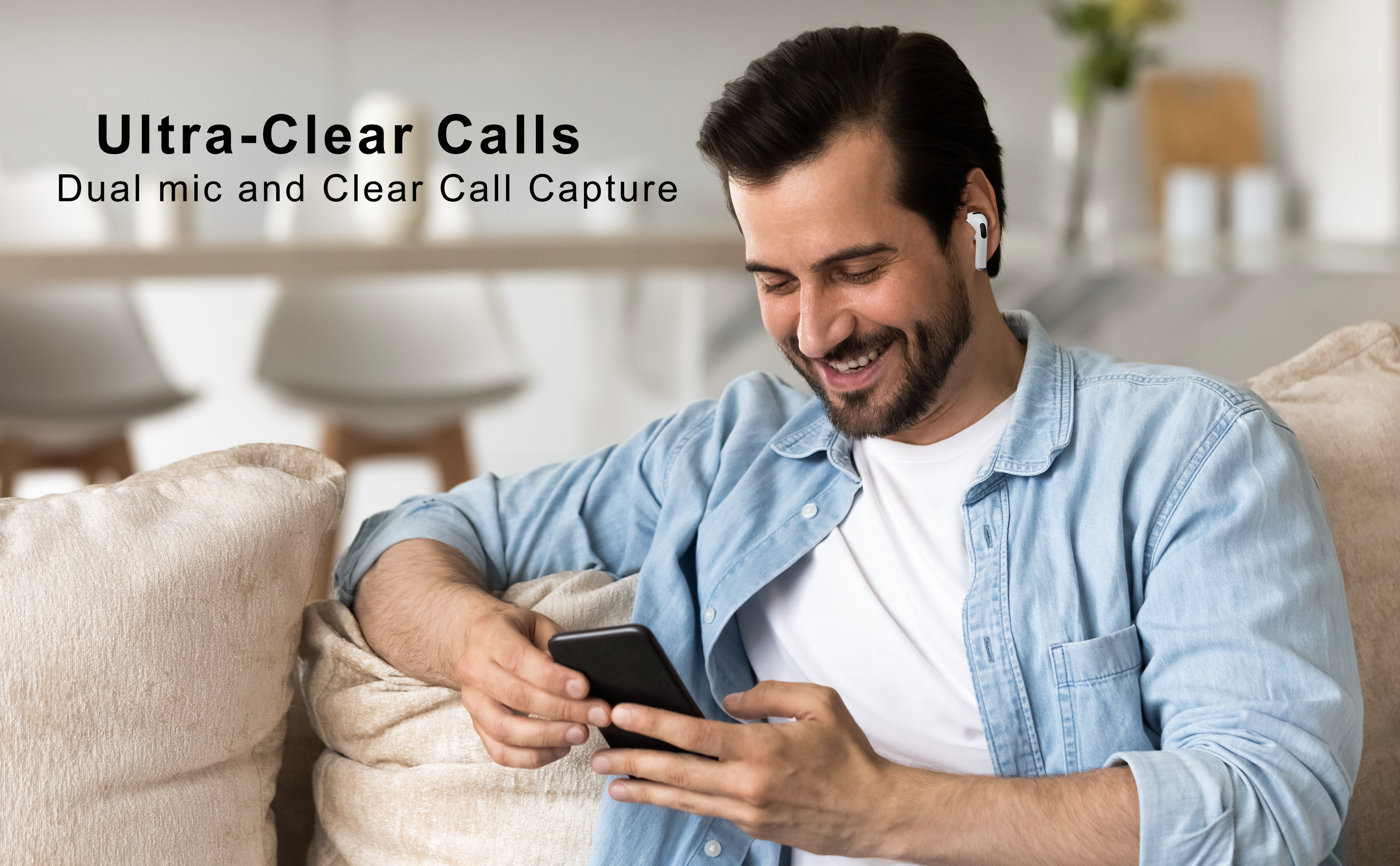 Auriculares Bluetooth blancos tipo AirPods sin goma | Diseño moderno y conexión estable(VEN-DENS BT021)