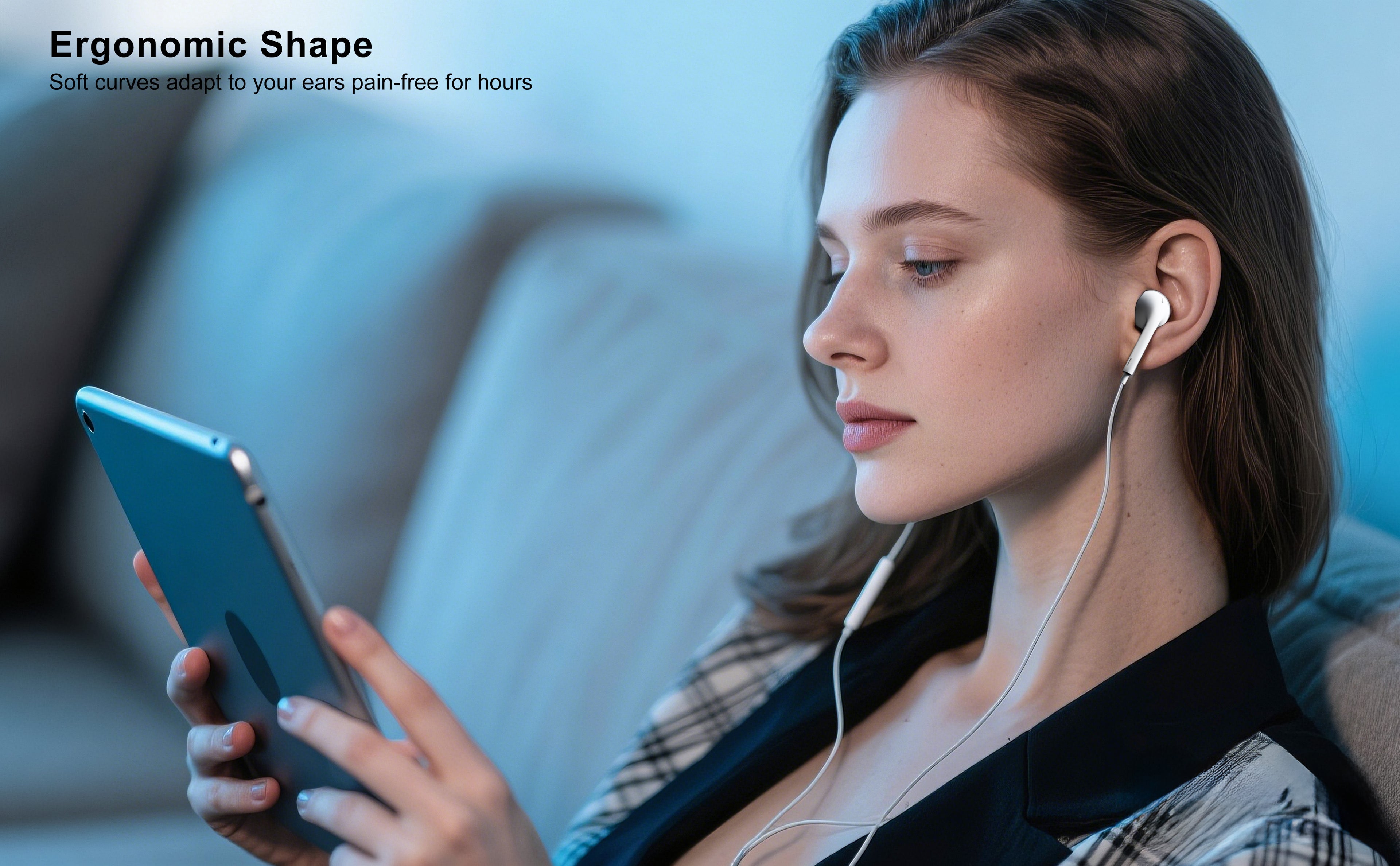 Auriculares con cable Lightning blancos sin Bluetooth| Para iPhone, cómodos y sin goma(VEN-DENS EAR025)