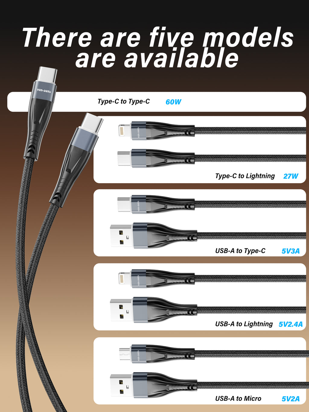 Cable USB a Lightning de carga | Nylon trenzado y conector de aluminio (VEN-DENS DC19L)