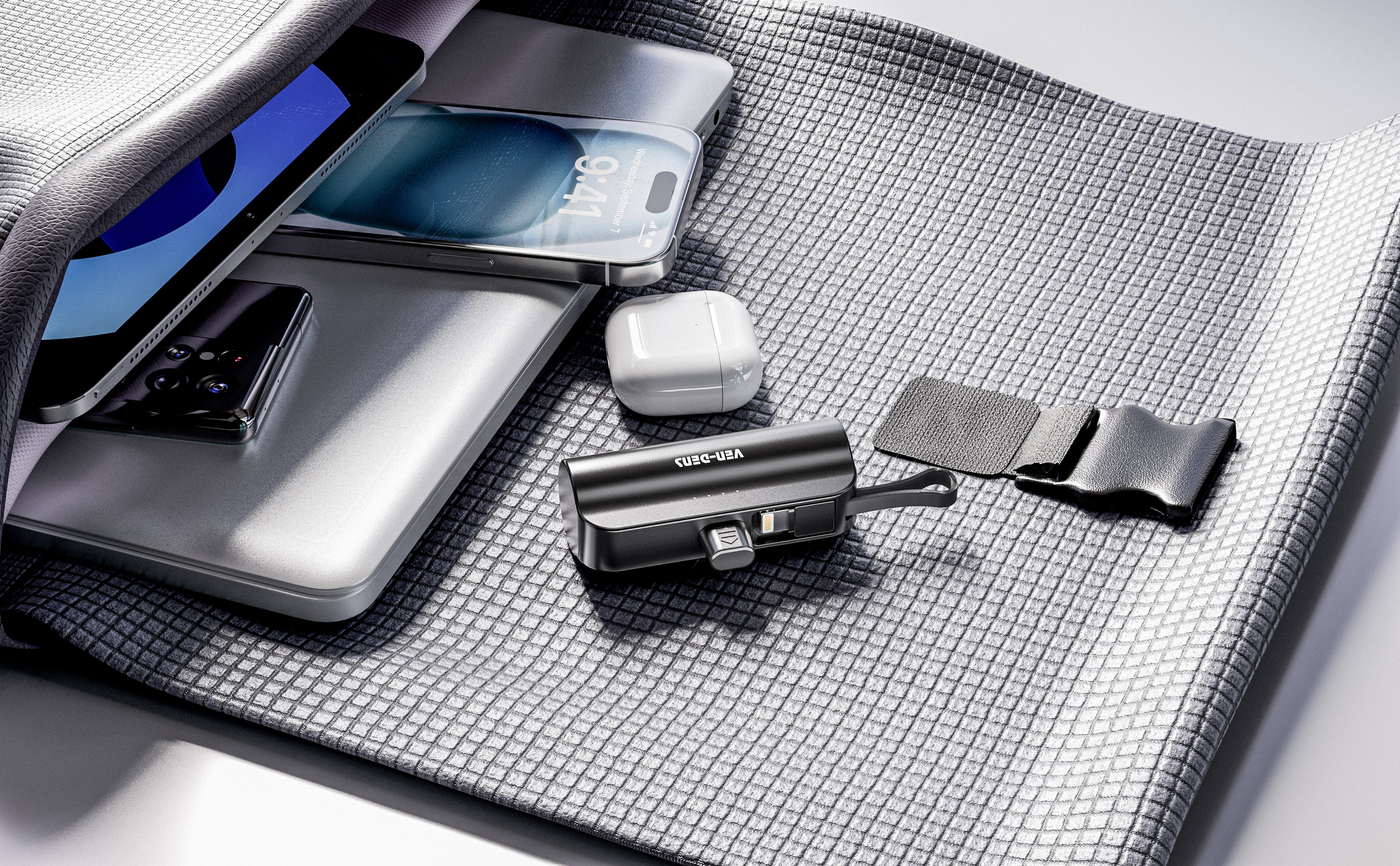 Mini Power Bank 5000mAh con Lightning + USB-C | Batería portátil compacta 10W (Negro/Blanco/Verde)（VEN-DENS PB053)