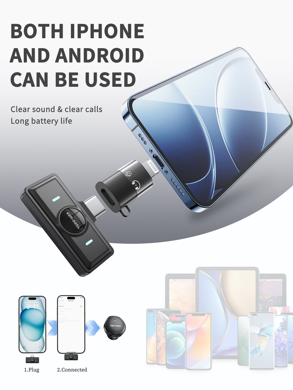 Micrófonos inalámbricos duales Bluetooth 5.2 con cancelación de ruido（VEN-DENS MIC025)