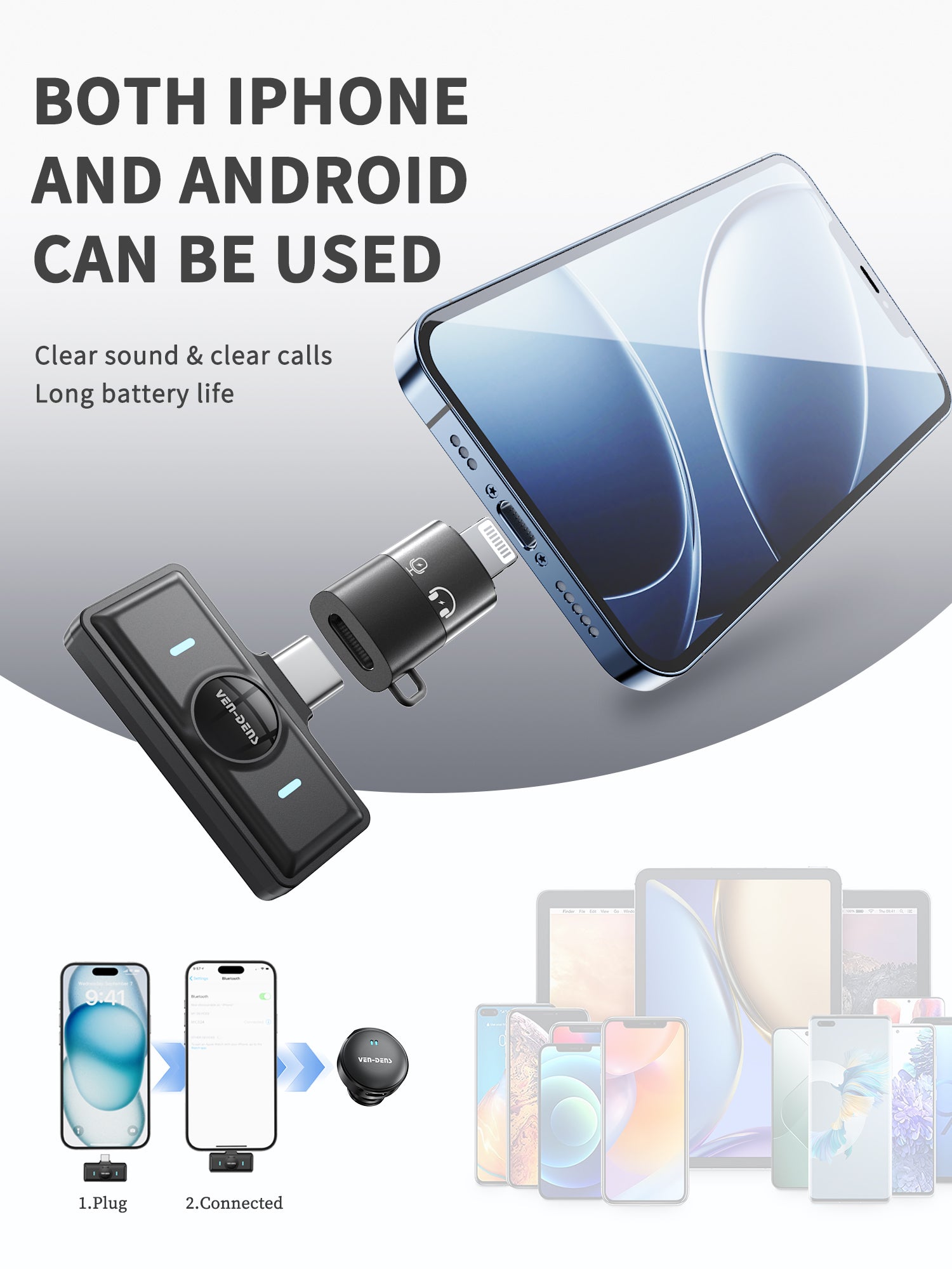 Micrófonos inalámbricos duales Bluetooth 5.2 con cancelación de ruido（VEN-DENS MIC025)